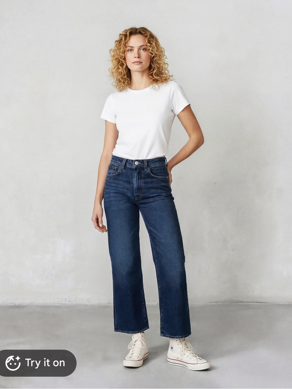Edwin Marli Wide Leg Ankle Jeans - Dark Blue